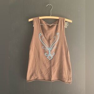 Brown Embroidered Sleeveless Top